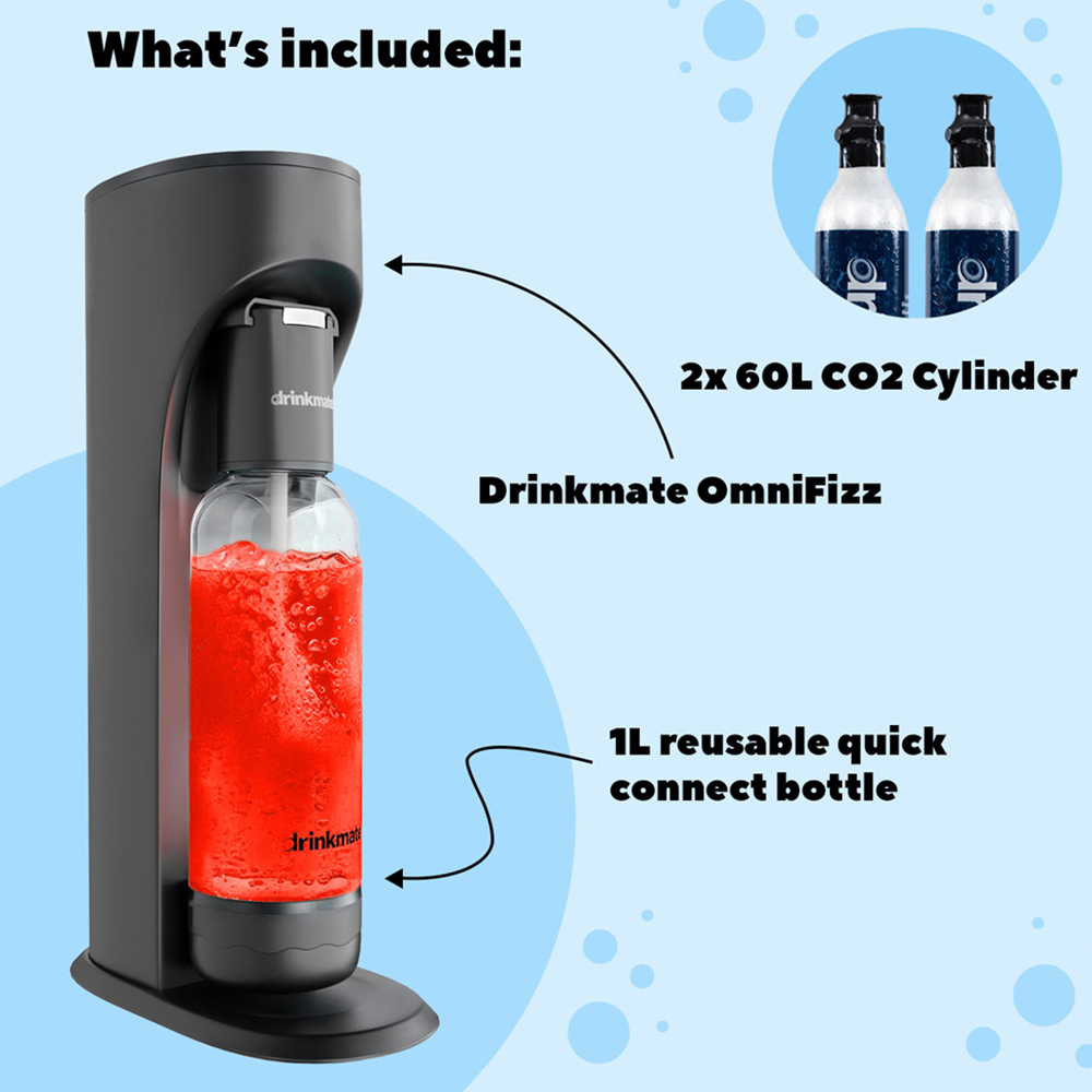 Drinkmate OmniFizz 410-03-14Zx2 Royal Red Soda Maker with 2 CO2 Cylinders Image 6