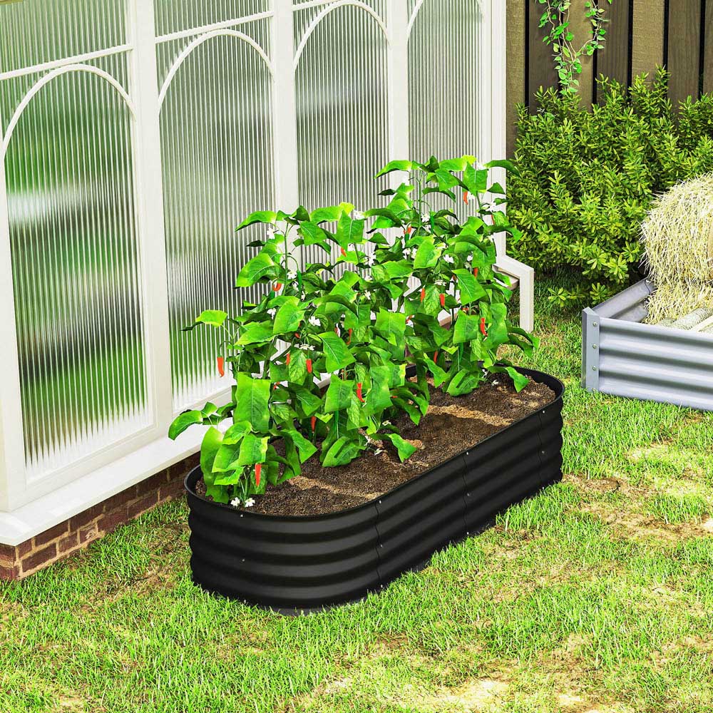 Outsunny Black Galvanised Raised Garden Bed with Safety Edging 30 x 150 x 62cm Image 3