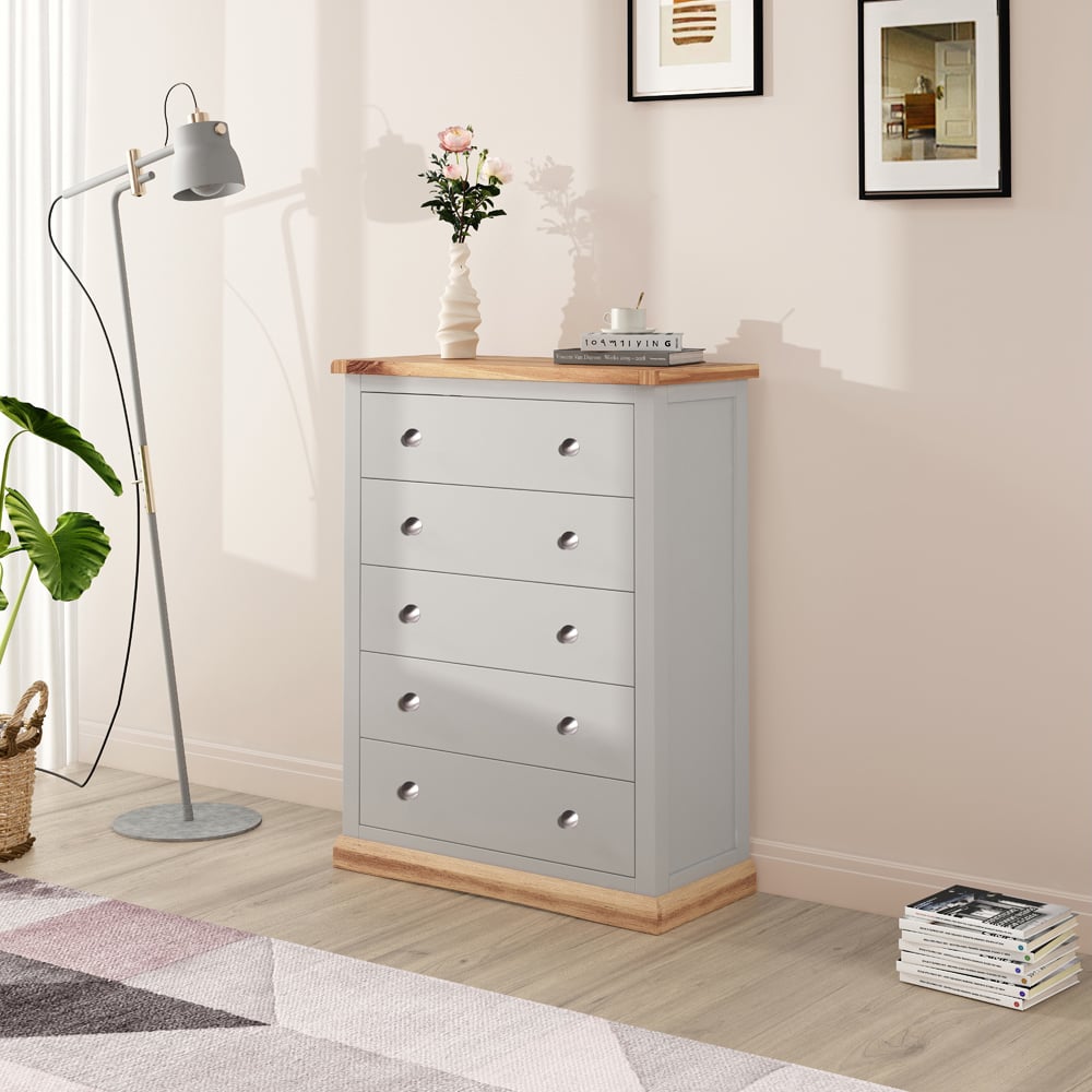 Cabinet Bits Bomporto 5 Drawer Grey Chrome Knob Chest of Drawers Image 5