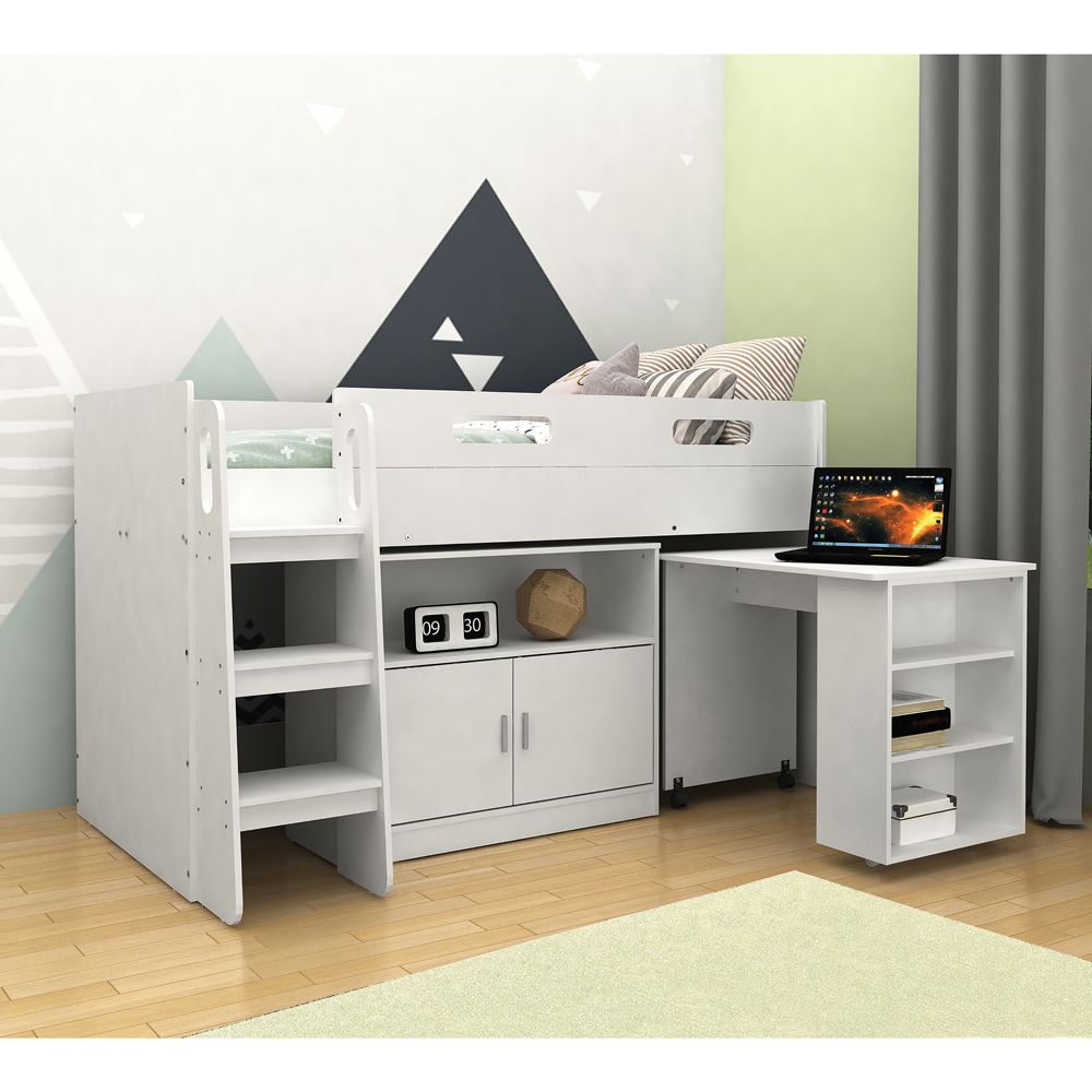 Kidsaw White Mid Sleeper Cabin Bed with Desk Cupboard and Storage Image 5