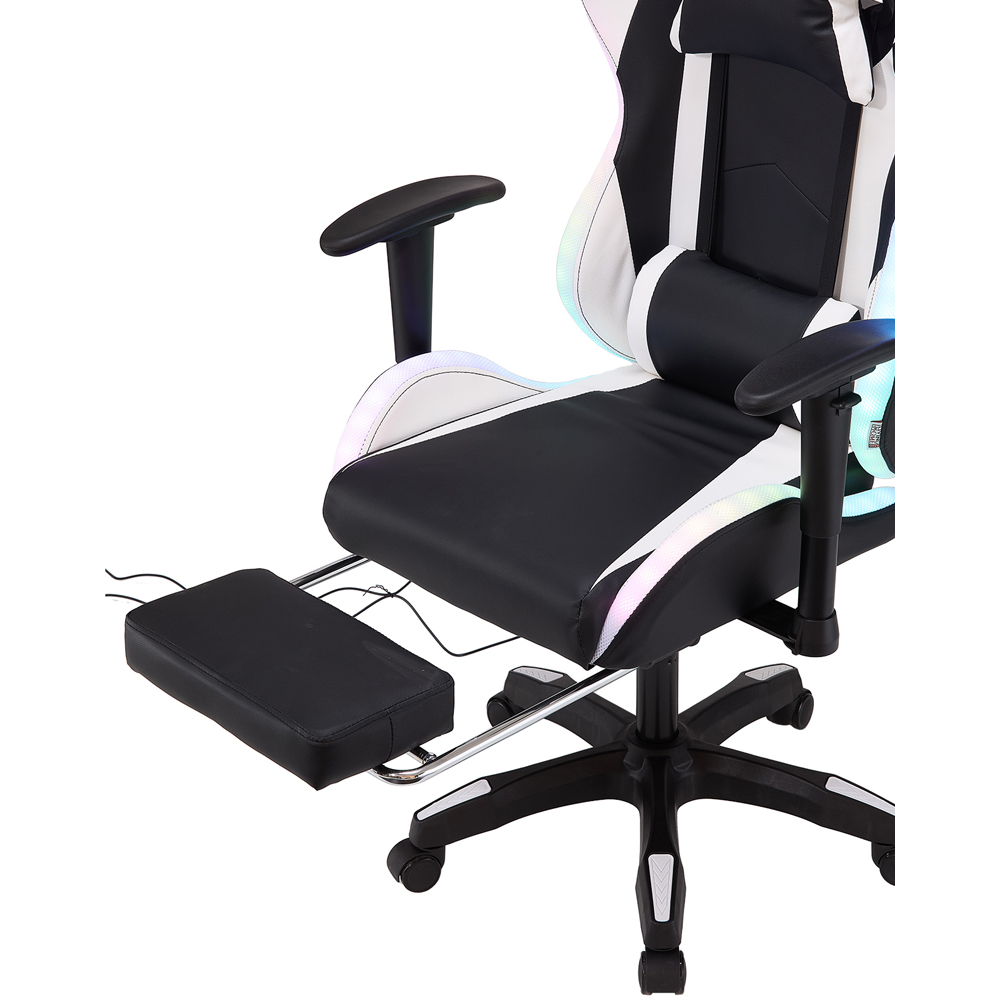 Living and Home Black and White RGB LED Bluetooth Speaker Gaming Chair with Massage and Footrest Image 6