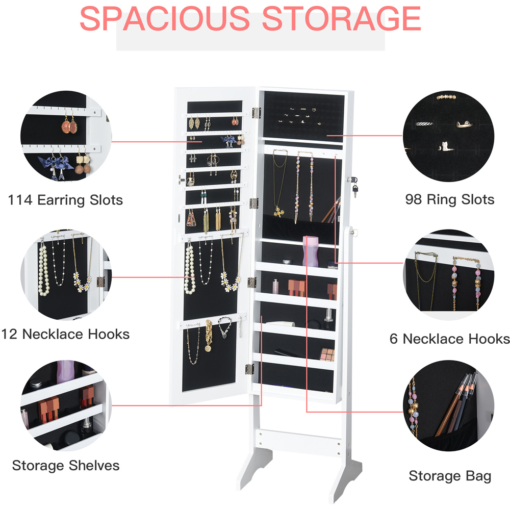 Portland White Lockable Mirror Jewellery Adjustable Armoire Image 6