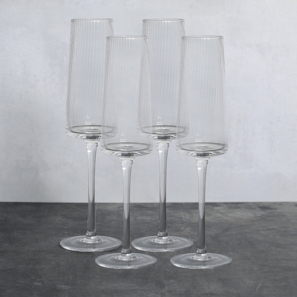 Enya Ribbed Clear Champagne Flutes 4 Pack Image 2