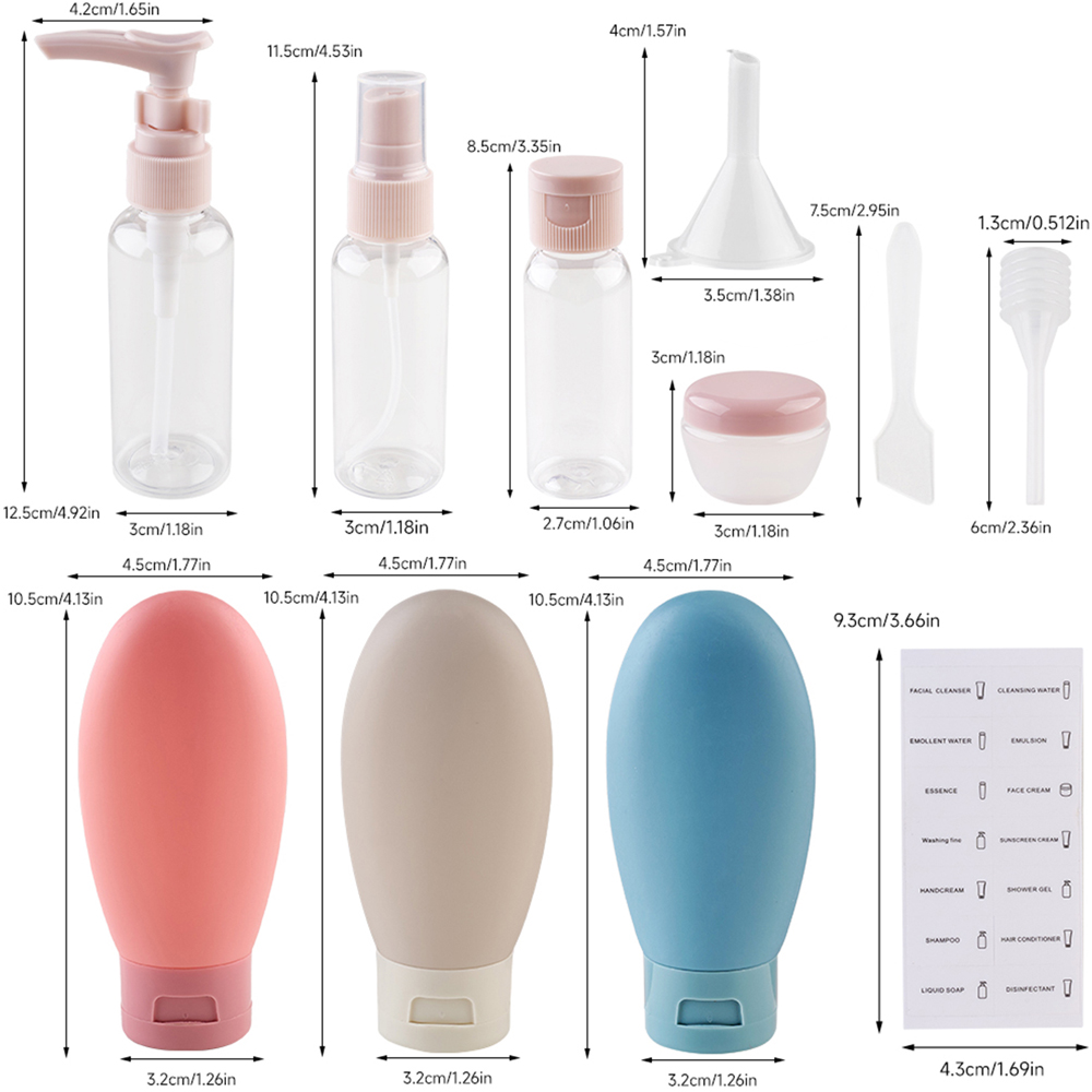 Living and Home Leakproof Toiletry Travel Bottle Set with Funnel and Labels Image 8