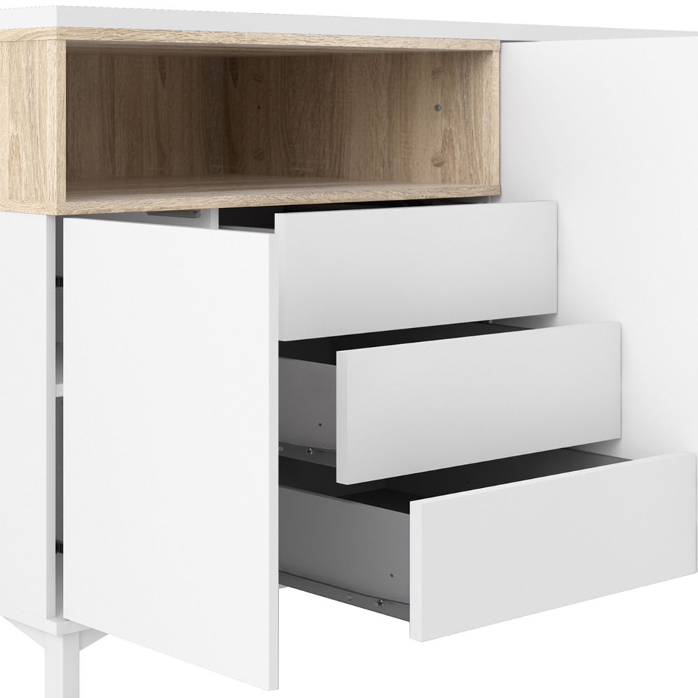 Florence Roomers 3 Door 3 Drawer Single Shelf White and Oak Sideboard Image 7