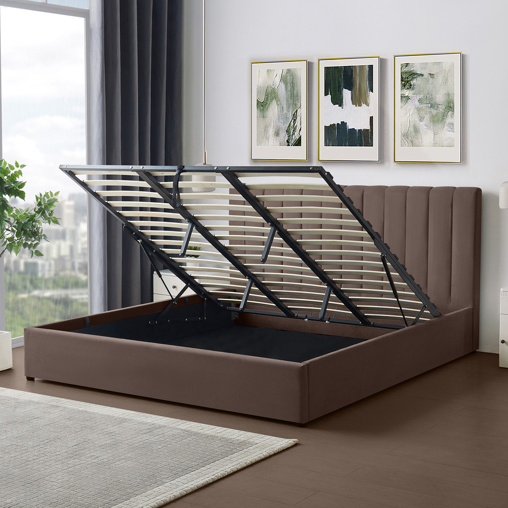 Artemis Home Evelynne Super King Size Dark Brown Linen Upholstered Ottoman Bed Image 3