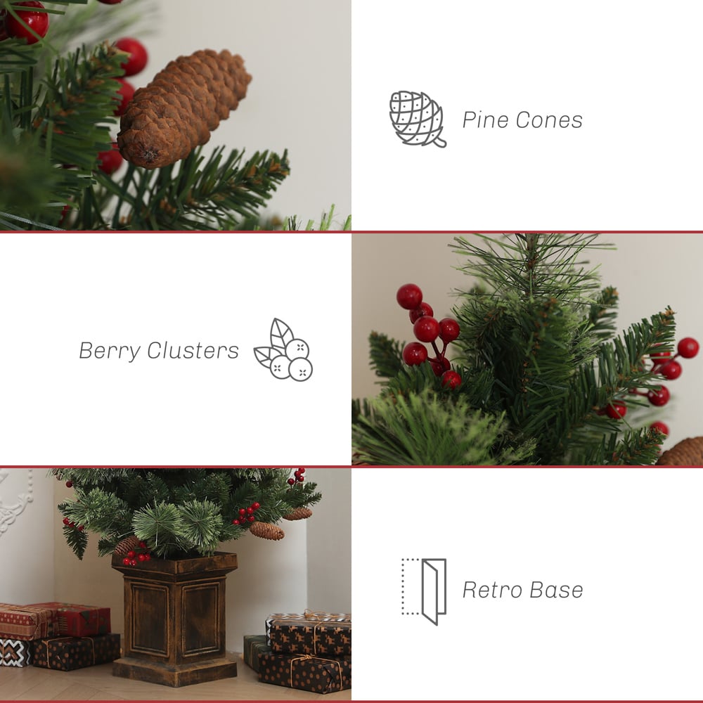 Everglow Pre-Lit Christmas Tree with Red berries and Pine Cones 4ft Image 6