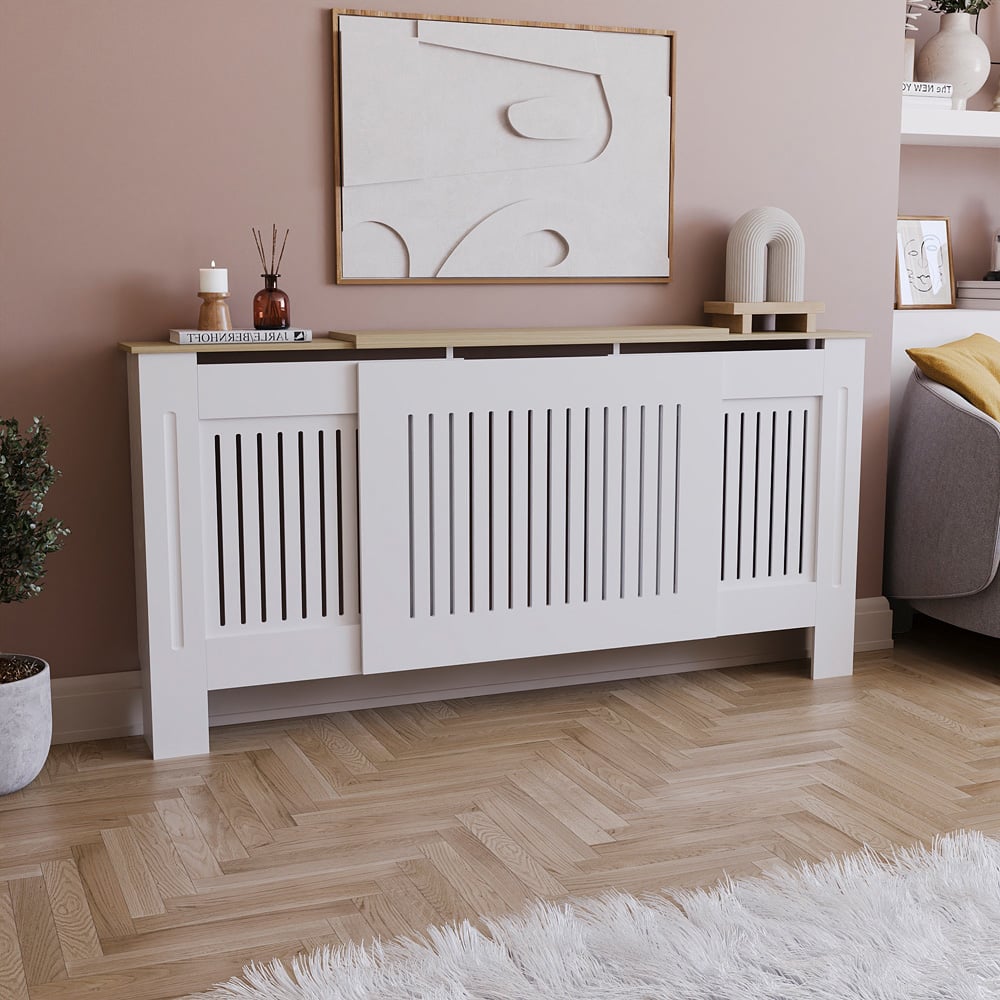 Vida Designs Arlington White Vertical Line Radiator Cover Image 6
