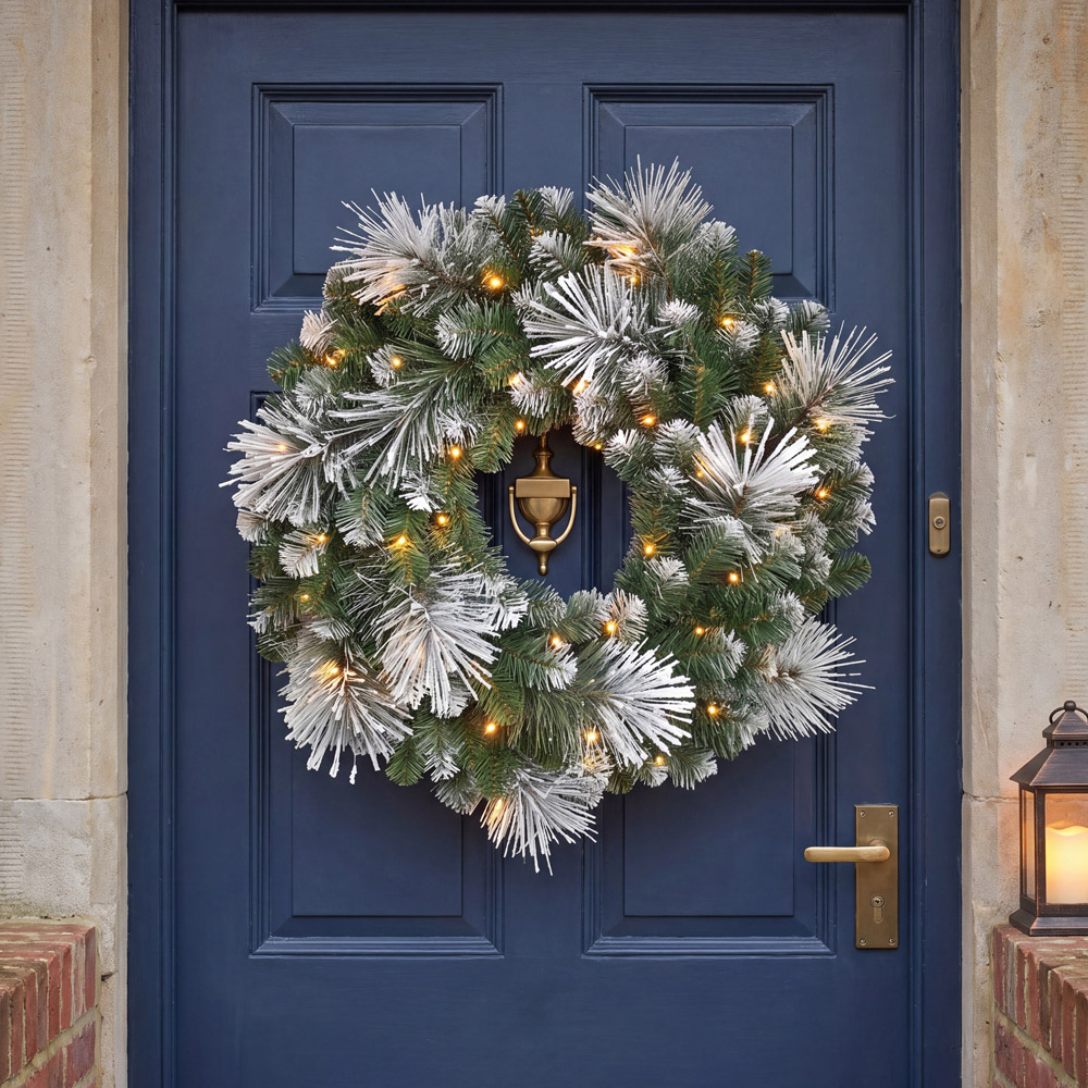 Bosk Iced Pine Pre-Lit 50 Warm White LED Christmas Wreath 26 inch Image 2