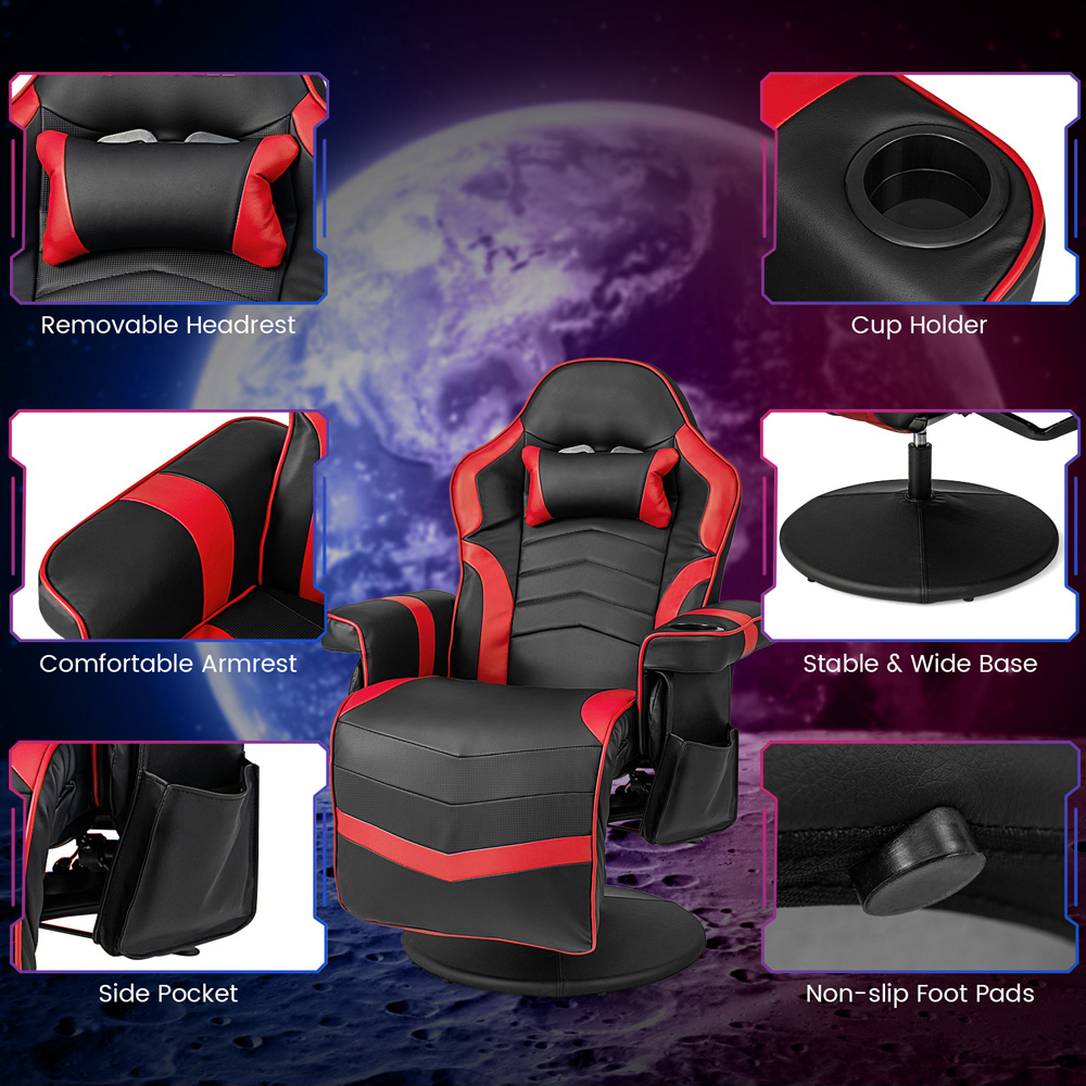 Costway Red Massage Gaming Chair with Cup Holder Image 5