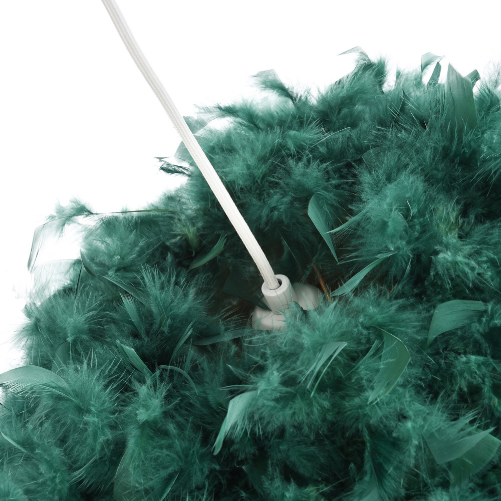 Happy Homewares Green Real Feather Decorated Pendant Shade Large Image 4