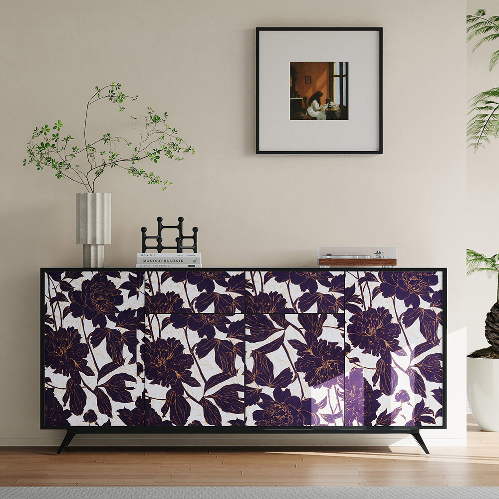 Living and Home Floral Pattern Black and Gold Peel and Stick Wallpaper Image 2