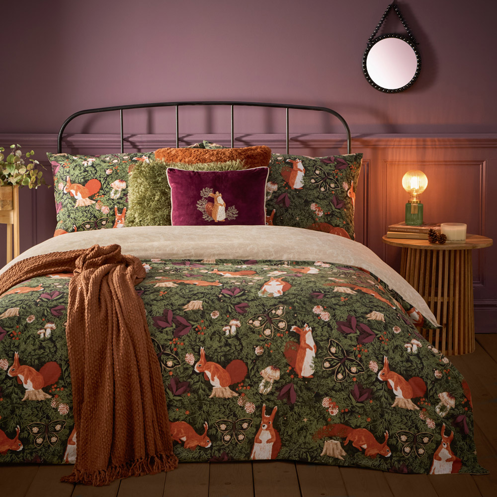 furn. Pineberry Forest Double Multicolour Woodland Duvet Cover Set Image 4