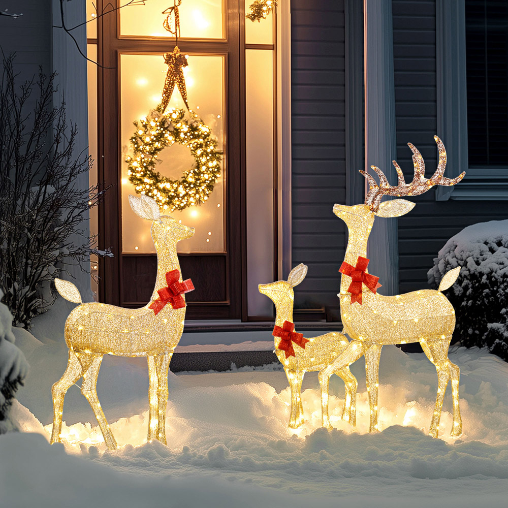 Outsunny 3 Piece LED Gold Tone Christmas Deer Family Decoration Set Image 2