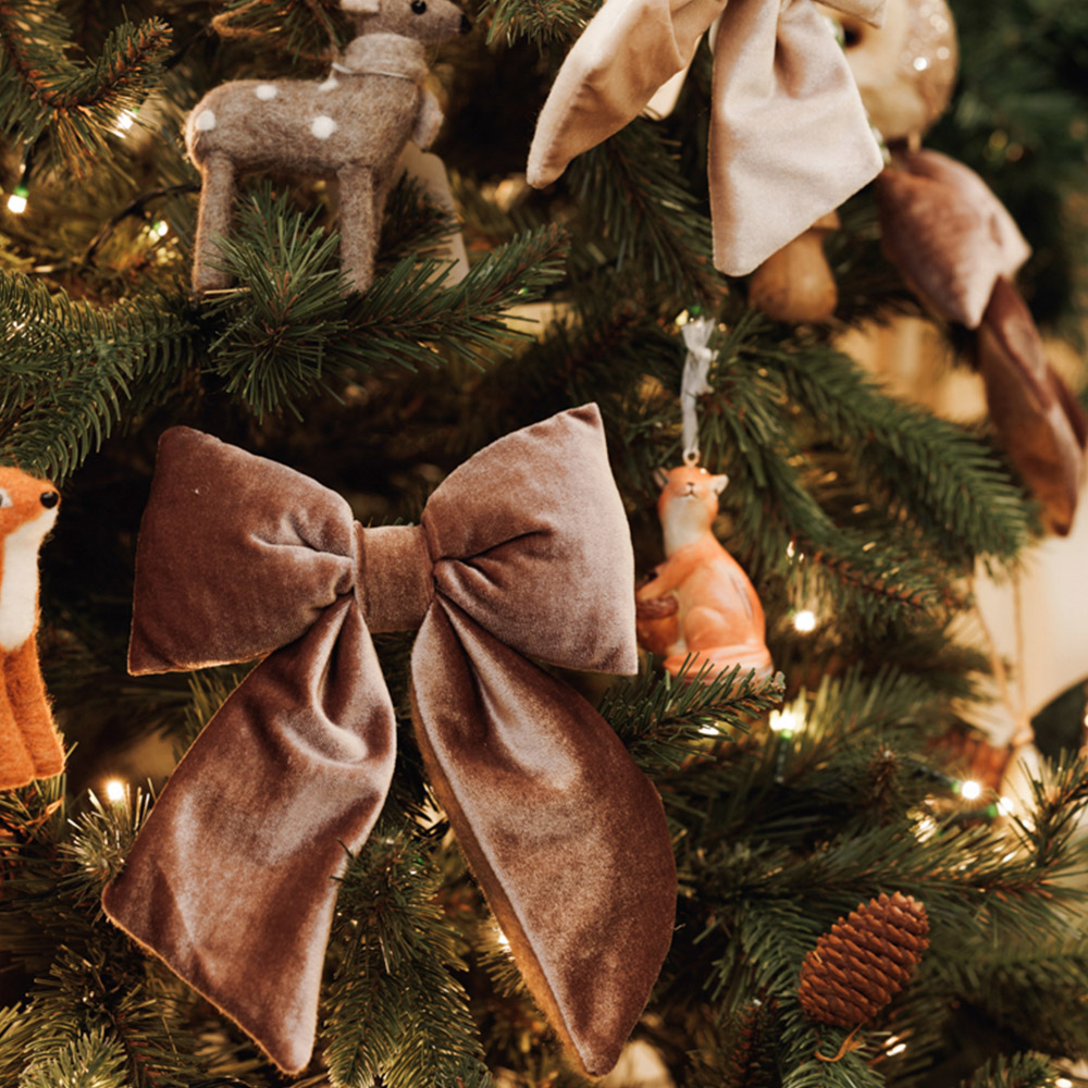 The Seasonal Gift Co. Taupe Velvet Bow Hanging Christmas Decoration 26 x 32cm Image 2