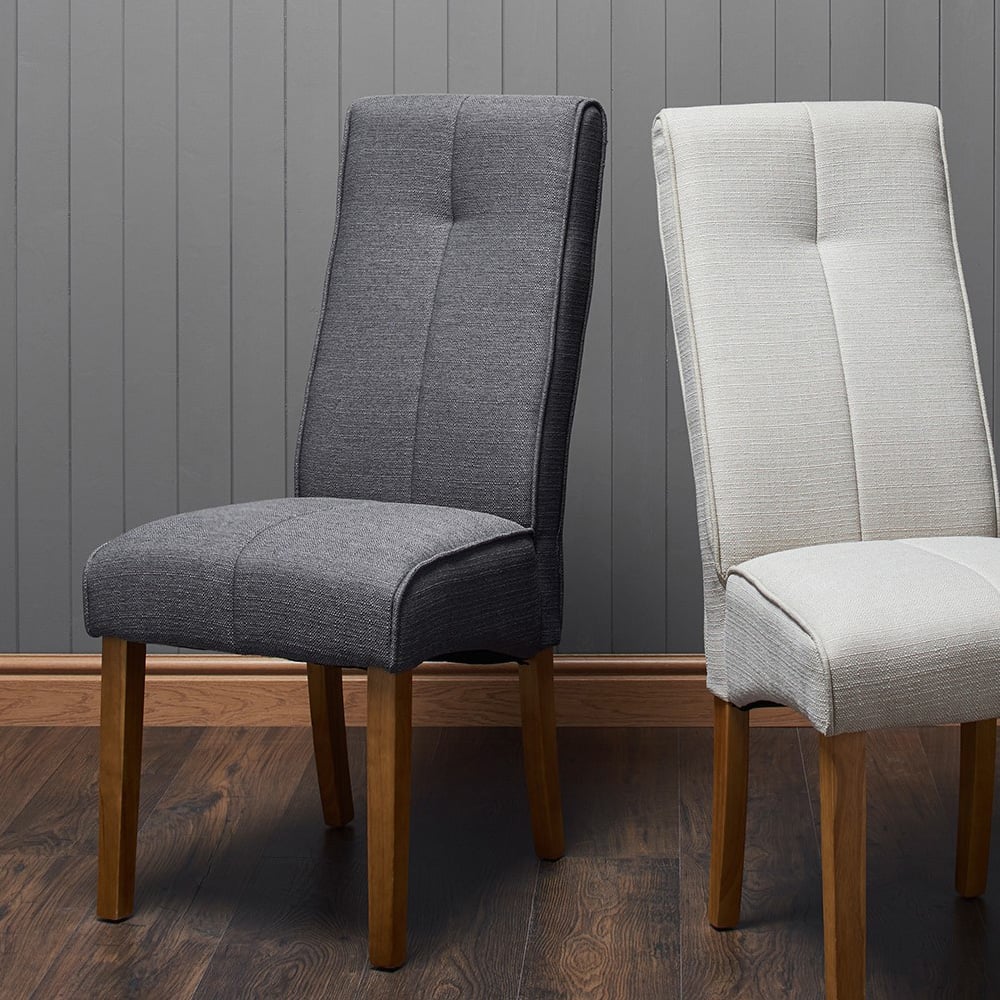 Verona Set of 2 Grey Linen Upholstered Dining Chair Image 8