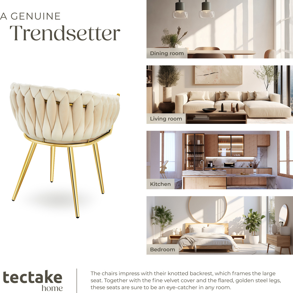 tectake Astano Set of 6 Sand and Gold Velvet Padded Knot Design Dining Chair Image 7