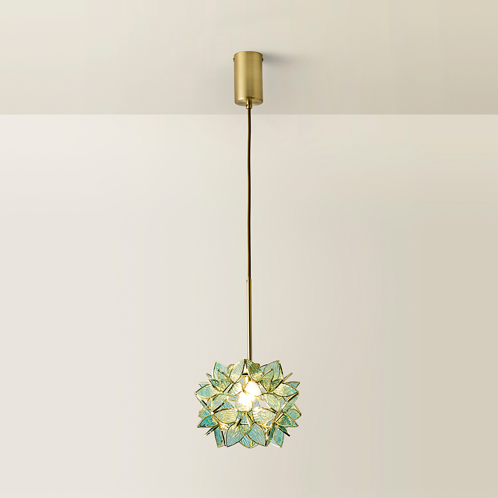 ValueLights Reine Aqua Glass Shade Brushed Gold LED Ceiling Pendant Light Image 6