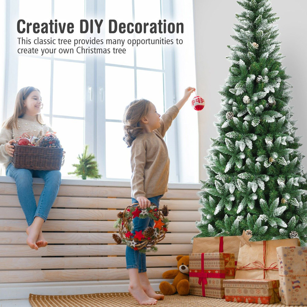Costway Snow Flocked Pencil Artificial Christmas Tree with Pine Cones 7.5ft Image 5