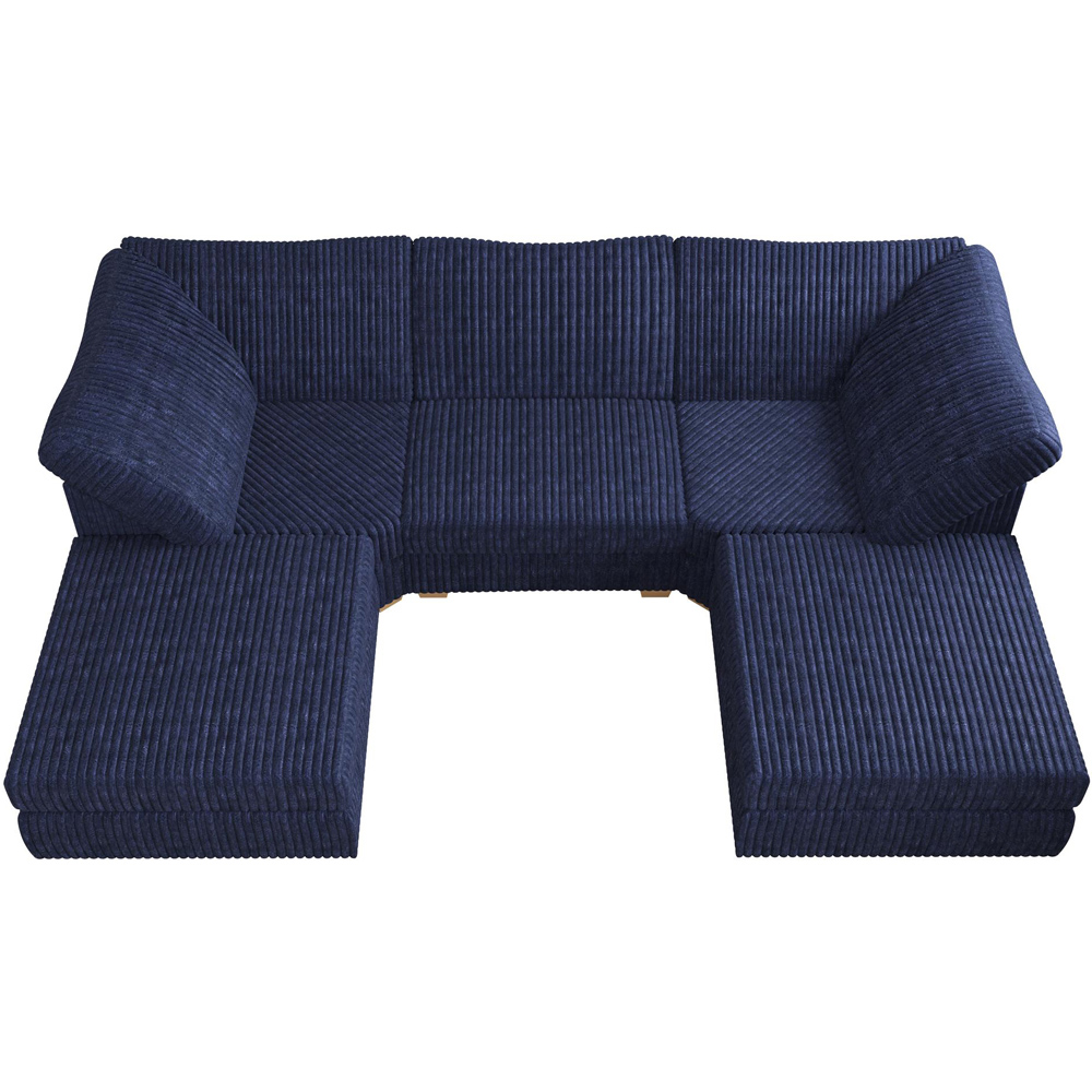 Nestle 5 Seater Navy Plush Faux Fur Fixed Back U-Shape Sofa Image 4