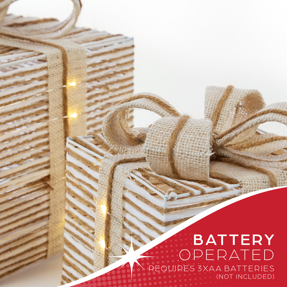 The Christmas Workshop 60 Warm White LED Natural Gift Box Decoration Set of 3 Image 6