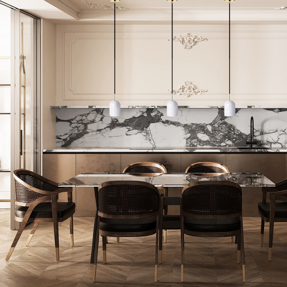 Happy Homewares White Marble Scandinavian Design Black Fabric Cable Pendant Lamp Fitting Image 2