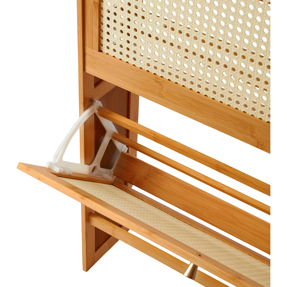 Living and Home 2 Flip Down Drawer Light Taupe Bamboo Shoe Cabinet with 8 Hooks Image 4