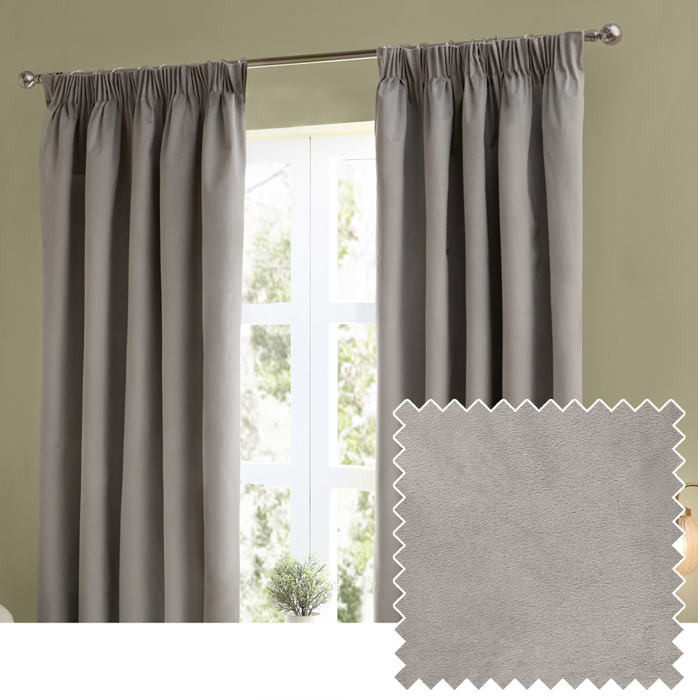 Furn The Ultimate Silver Velvet Fully Lined Pencil Pleat Curtains 229 x 229cm Image 6