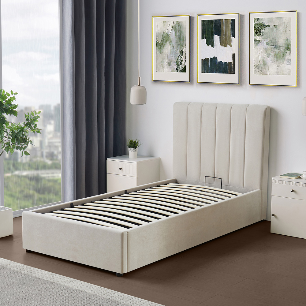 Brooklyn Evelynne Single Beige Linen Ottoman Bed Image 5