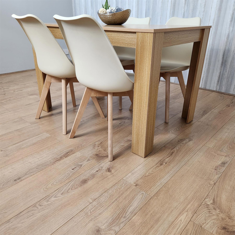 Portland 4 Seater Square Leather Dining Table Set Oak Effect and Cream Image 5