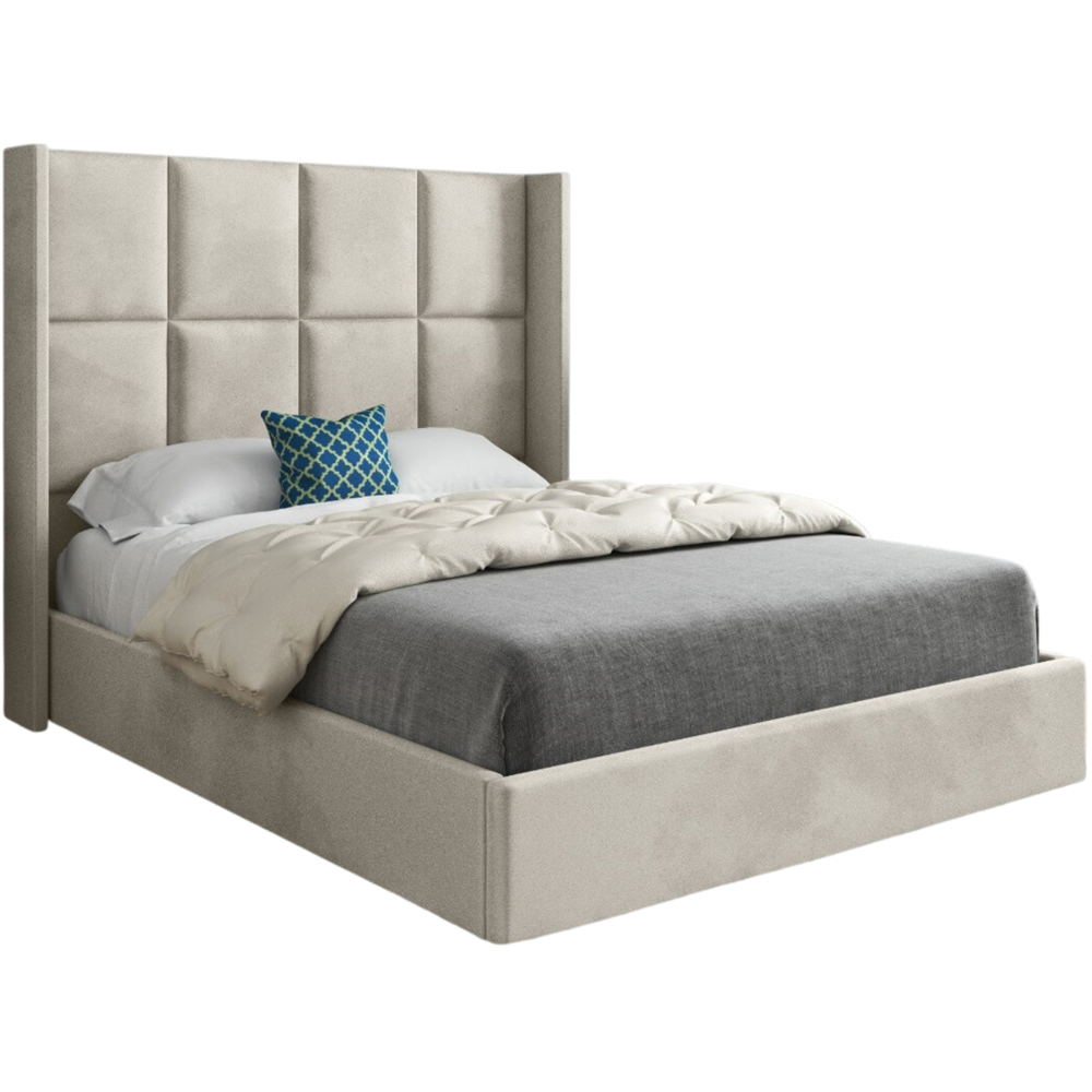 Quanta Single Silver Soft Velvet Upholstered Bed Frame with Straight Winged Headboard Image 2
