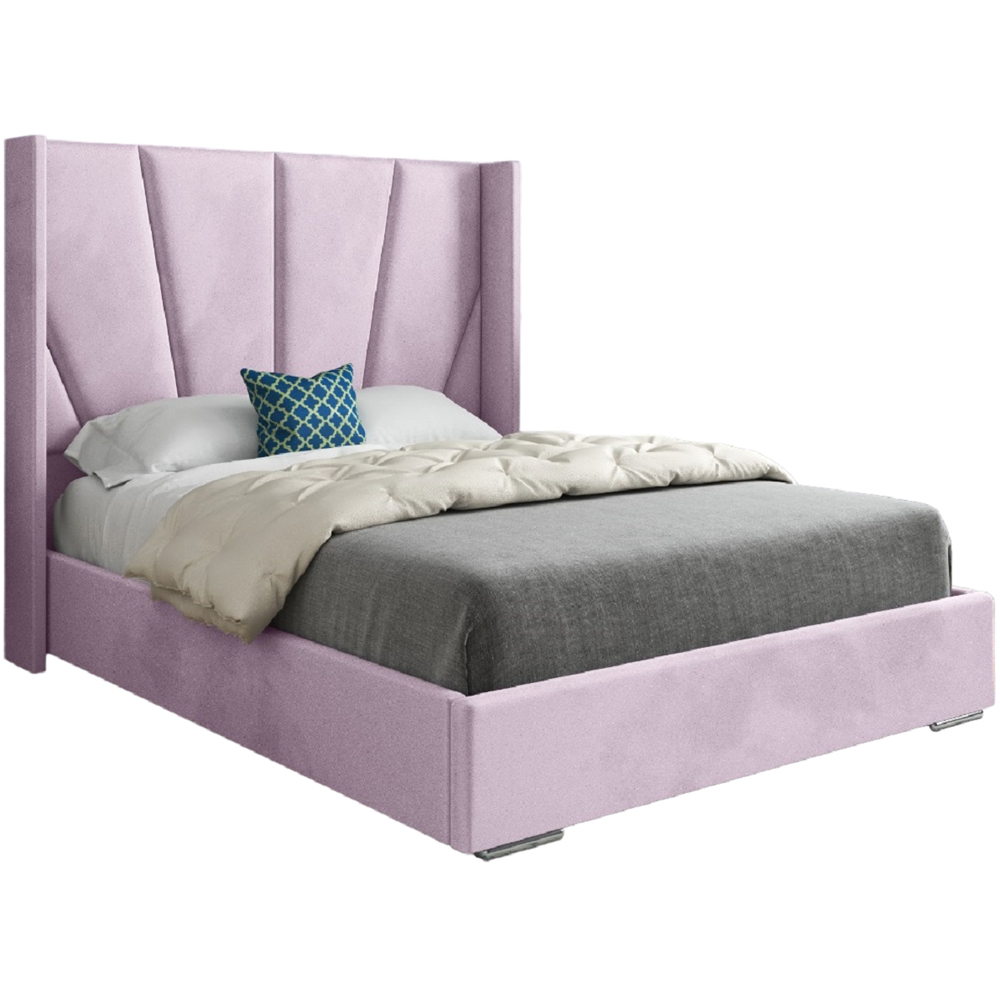 Bellini Pink Small Single Velvet Upholstered Bed Frame with Wide Curved Winged Headboard Image 2