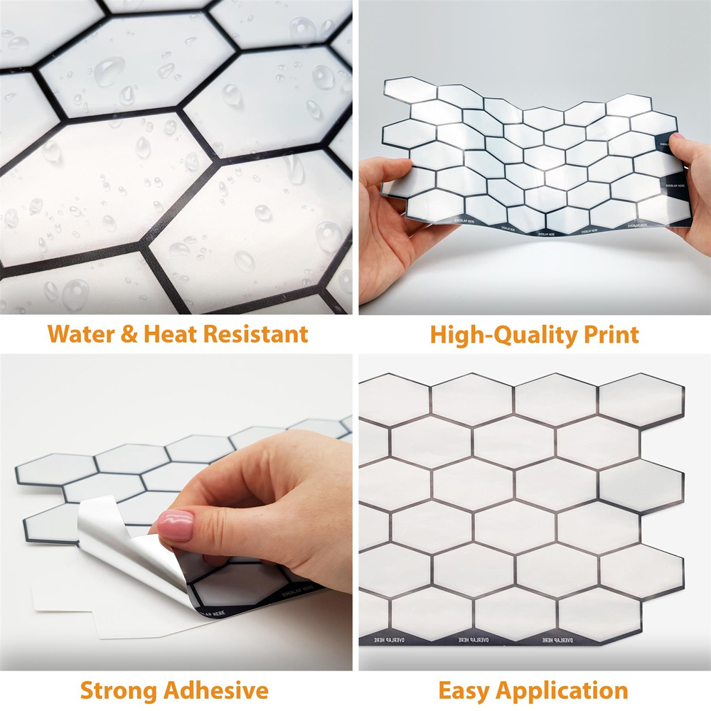 Wallplus Shimmering White Honeycomb Wall Tile Sticker 28.5 x 14 cm 12 Pack Image 7