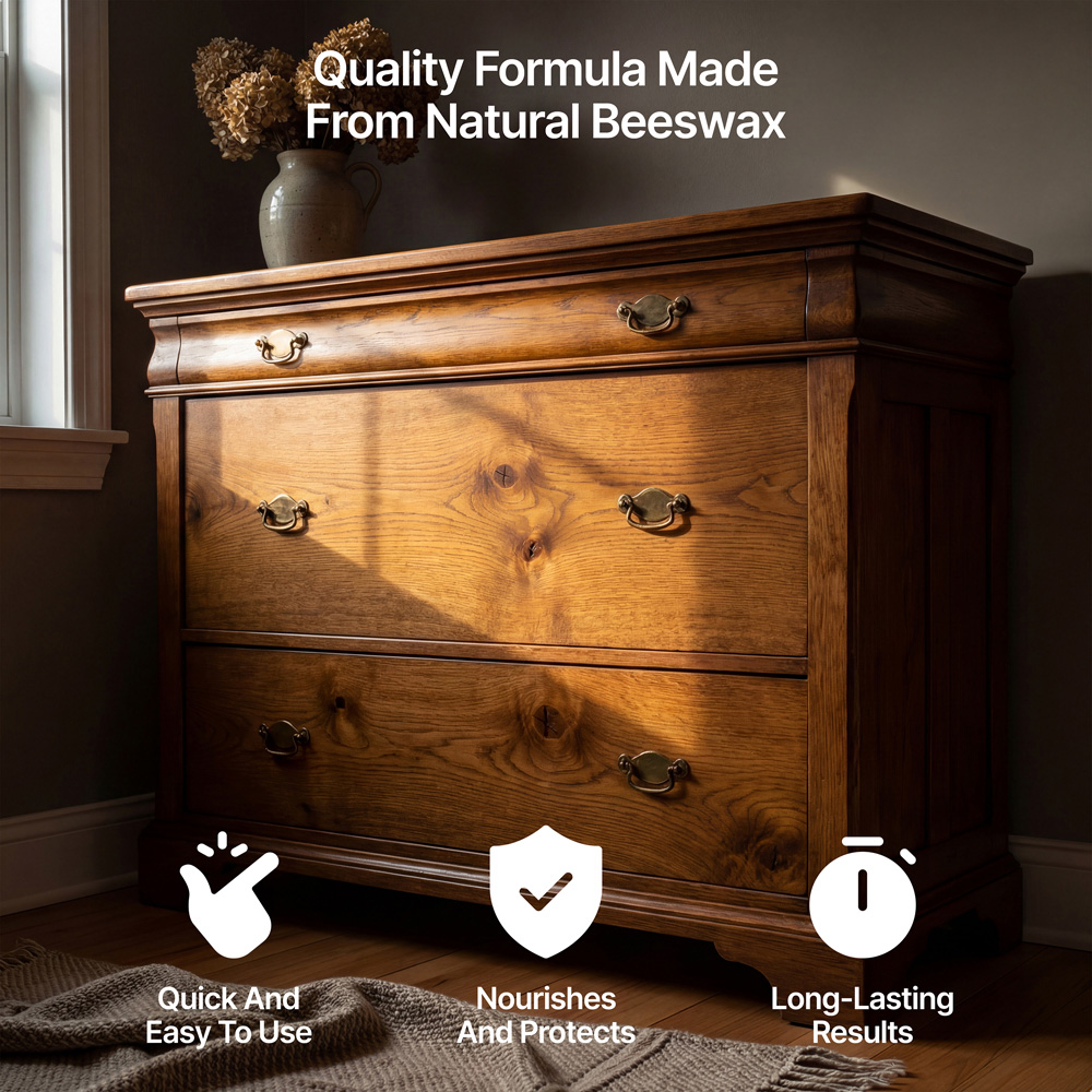Hemway Premium Natural Clear Beeswax Furniture Polish 200ml with 2 Lint-Free Cloths Image 2