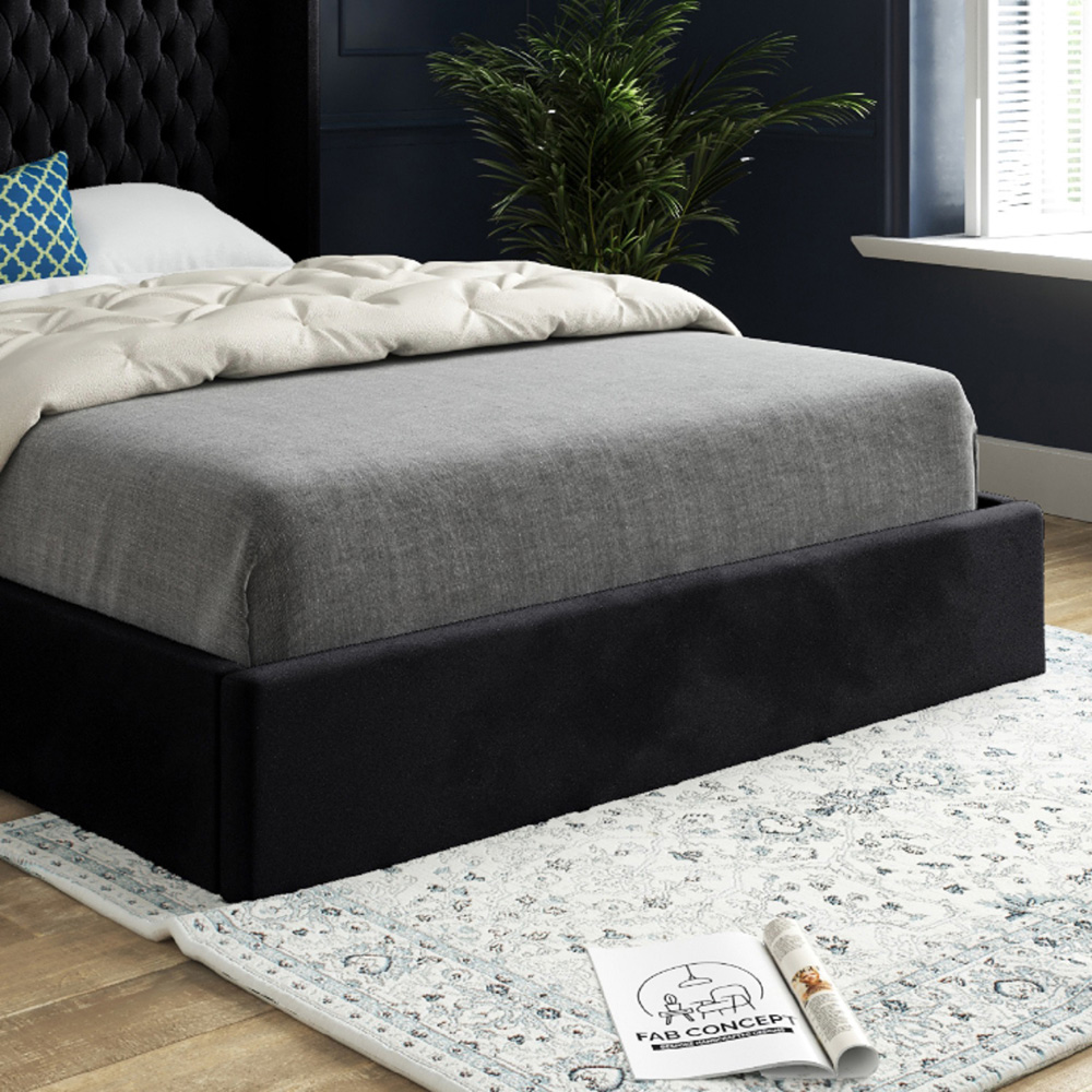Rana King Size Black Soft Velvet Upholstered Bed Frame with Curved Top Winged Headboard Image 4