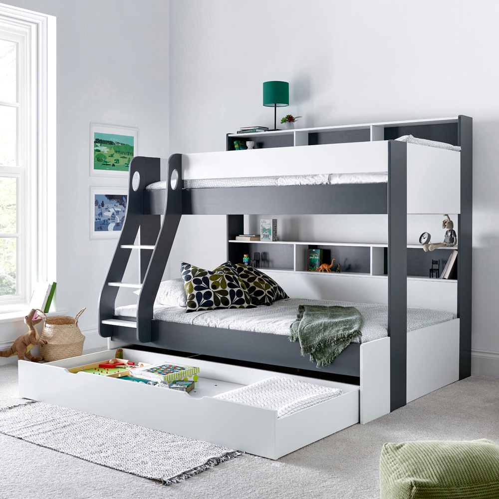 Bedmaster Oliver Triple Sleeper Grey and White Storage Bunk Bed Image 9