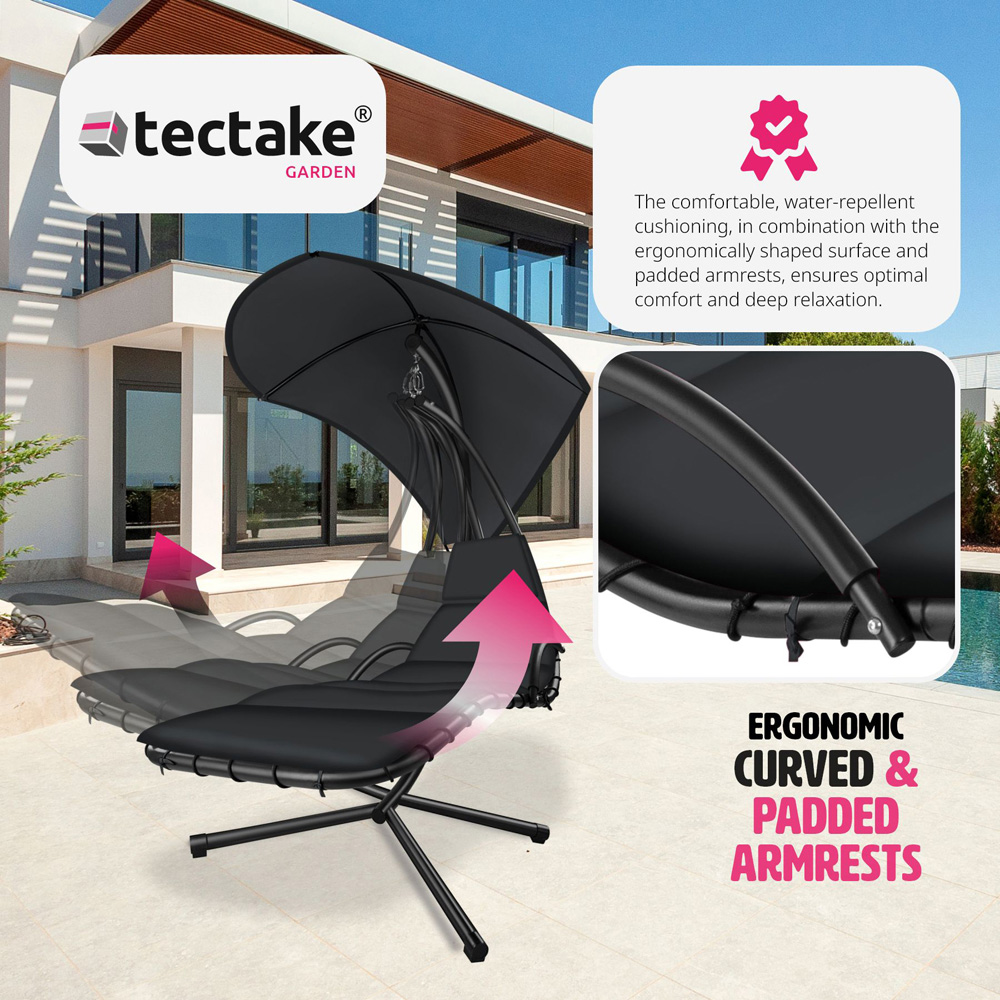 tectake Elaria Black Large UV Protection Sun Canopy Hanging Chair Image 4
