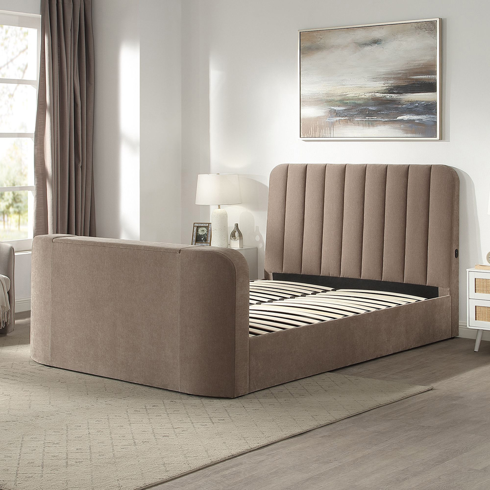 Aspire Cresta Taupe Super King Size Chenille TV Bed with Ottoman Storage and Curved Headboard Image 7