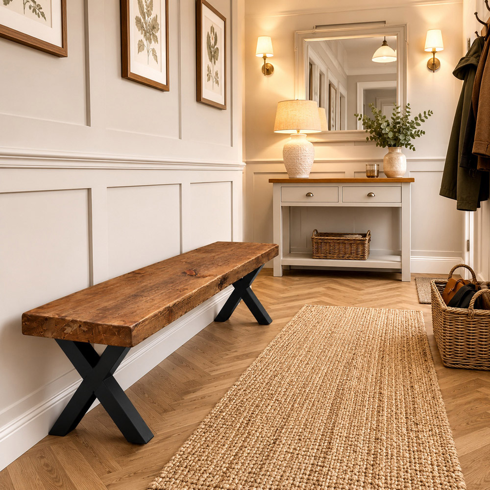 Homebase Jacobean Redwood Chunky and Sturdy Bench 130cm Image 3