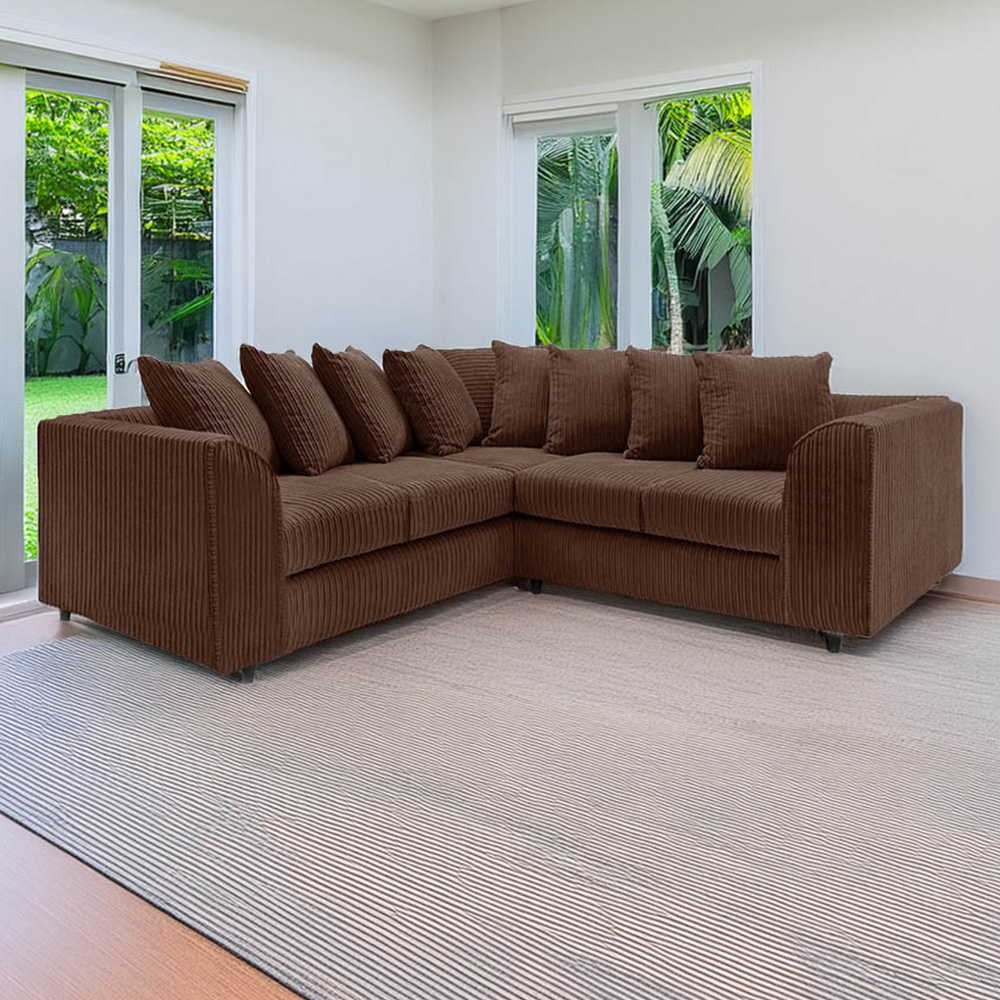 Luxor 5 Seater Chocolate Jumbo Cord Scatter Back L Shaped Corner Sofa Set Image 1