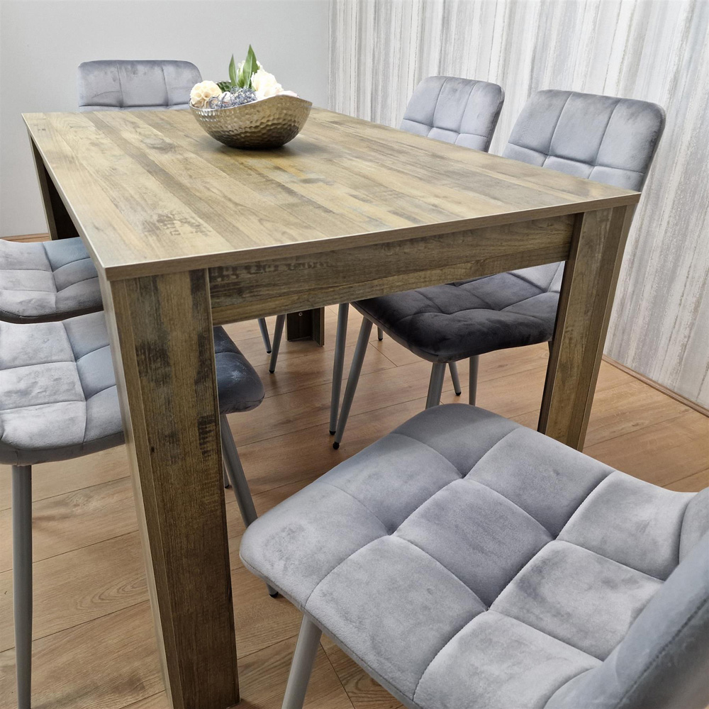 Portland 6 Seater Dining Set Rustic Effect and Grey Velvet Image 5