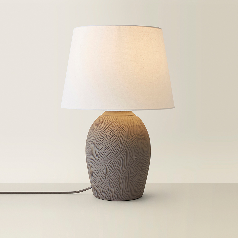 ValueLights Clint Grey Linen Tapered Shade Etched Hand Finished Ceramic LED Table Lamp Image 5