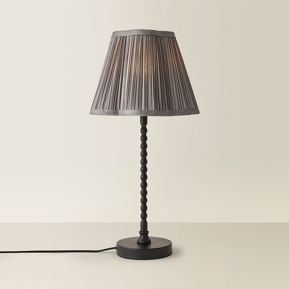 ValueLights Maeve Dark Grey Pleated Faux Silk Scallop Shade Black Bobbin LED Table Lamp Image 5