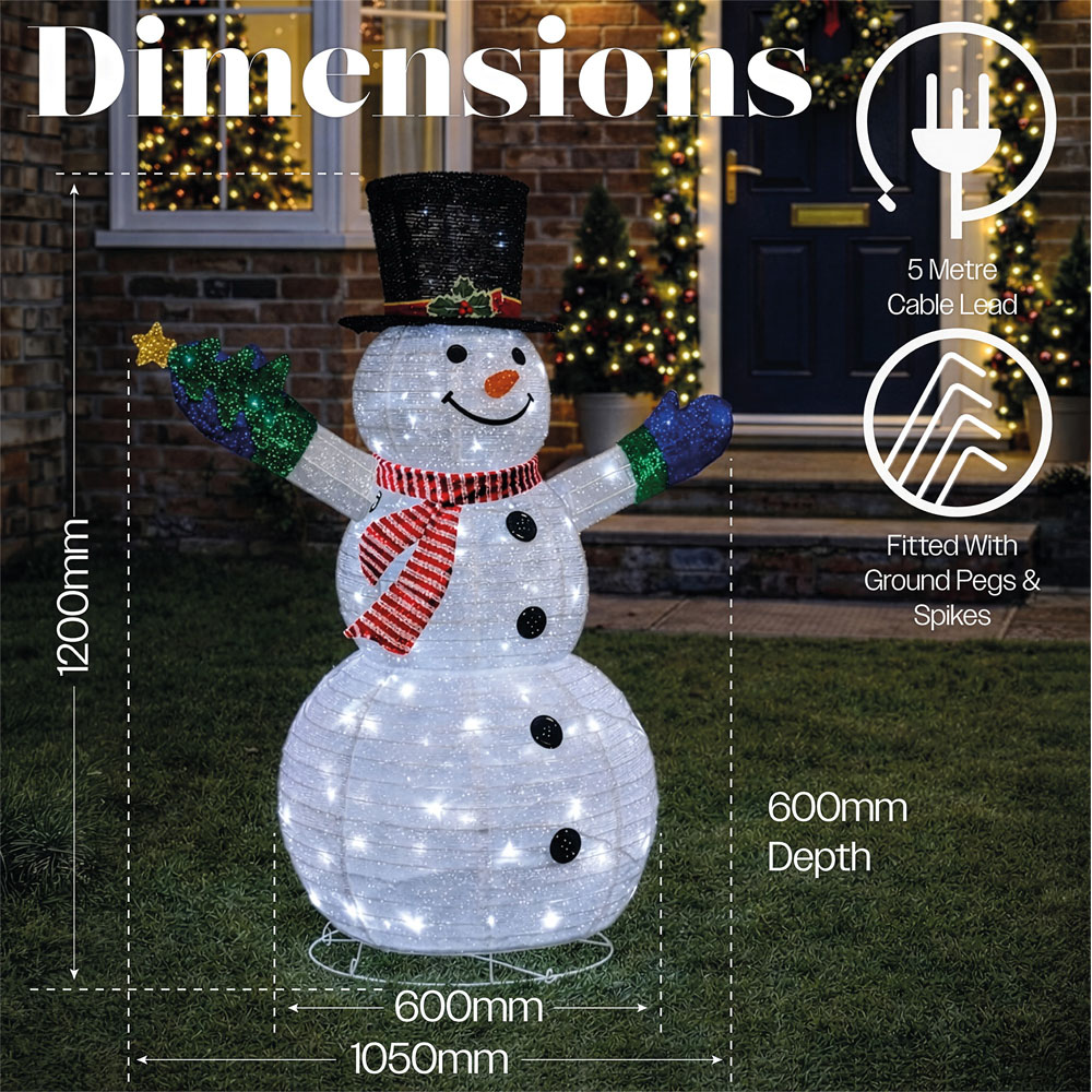 Xmas Haus 100 Warm White LED Foldable Snowman Christmas Decoration 120cm Image 7