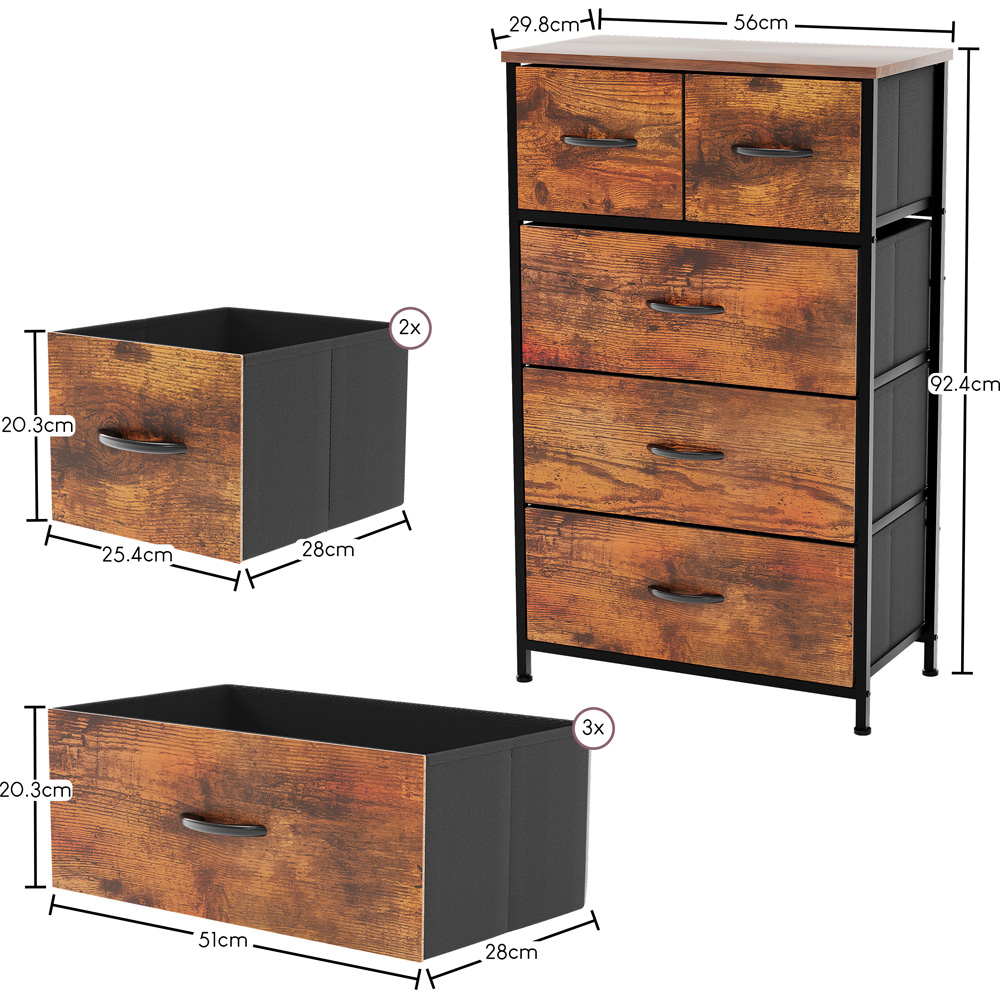 Vida Designs Chorley 5 Drawer Rustic Brown Fabric Chest of Drawer Image 7