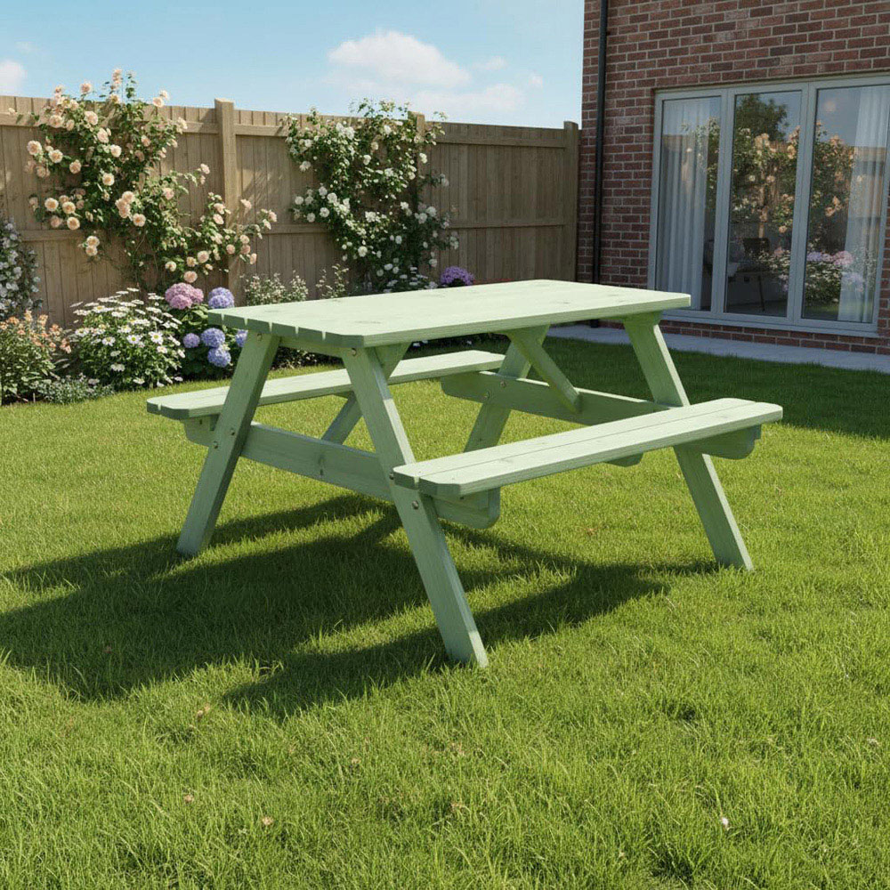 AMATA Ungurs Children's Pastel Green Maxi Wooden Picnic Table Image 4
