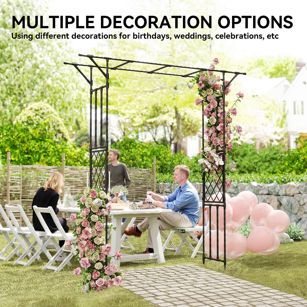 Outsunny 5.9 x 1.3ft Black Garden Arch with Trellis Image 5