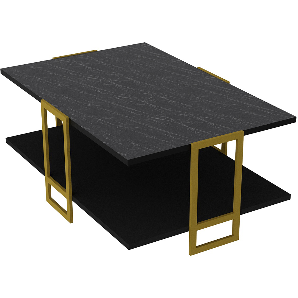 Decorotika Polka 2 Tier Black Marble and Gold Coffee Table Image 2