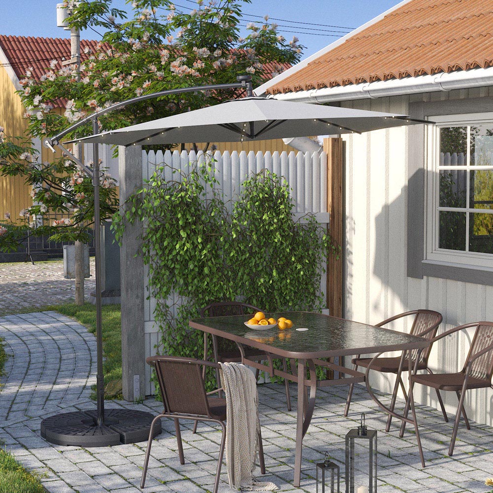 Living and Home Grey LED Cantilever Parasol with Cross Base and Fillable Base 3m Image 2