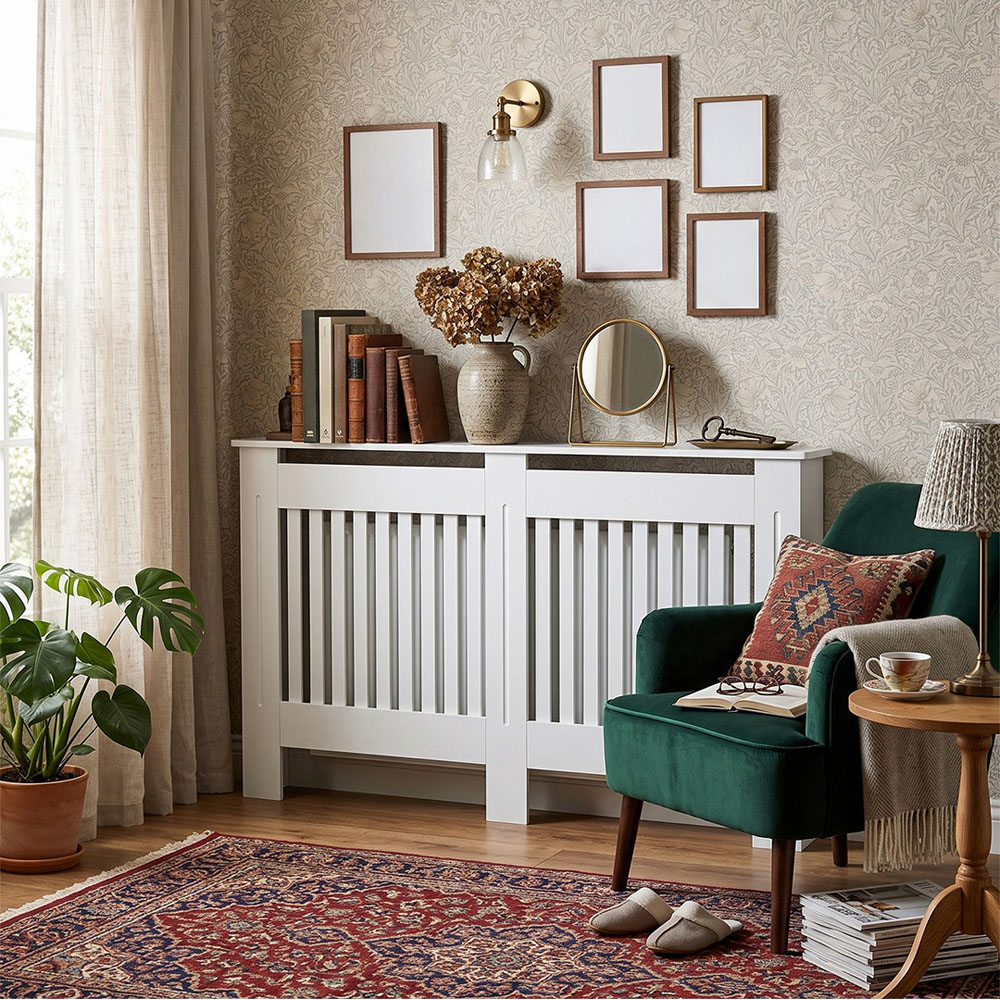 Living and Home White Slatted Radiator Cover 152 x 83cm Image 2